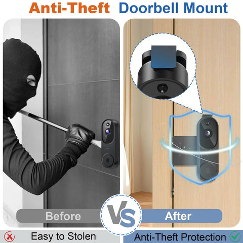 Anti Theft Doorbell Mount No Drill For Video Doorbells Adjustable Bracket Holder Ideal For Apartment Rentals Zero Fuss Install With Security Screws And Theft Resistant Design, before and after installation