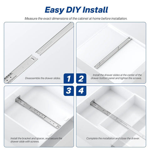 16 Inch Center Mount Drawer Slides 4 Pack Heavy Duty Hidden Rails Easy Install For New Drawers Or Replacing Old Rails Smooth Quiet Operation Durable Steel Construction For Long Lasting Performance, center-mount install steps