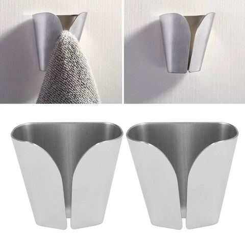 Stainless Steel V Type Towel Hook With Strong Adhesive No Drill Wall Mount For Kitchen And Bathroom Scratch Resistant Easy Removal Hanger For Towels And Rags