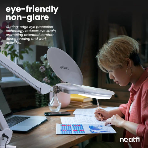 Person using Dual Magnification 7 Inch LED Magnifying Lamp With Dimmable Light and adjustable arm for reading documents