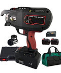 Heavy-Duty Rebar Tying Machine With Battery And Charger for Steel Ironing 4-45mm Bars, including two batteries and tool bag.