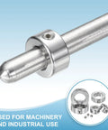 Set Of 4 Stainless Steel Shaft Collars, 10mm Inner Diameter, 20mm Outer Diameter, 10mm Thick, Dual Hole Bore, Clamp Locking Rings shown on rod