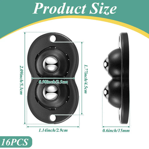 16 Piece Self Adhesive Appliance Wheels With 360 Degree Swivel Casters And Dual Steel Ball Bearings shown in size dimensions