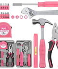 Pink Basic Tool Kit In A Portable Case For College Dorm Home And Office DIY Repairs With Essential Hand Tools And A Clear Easy Access Tray