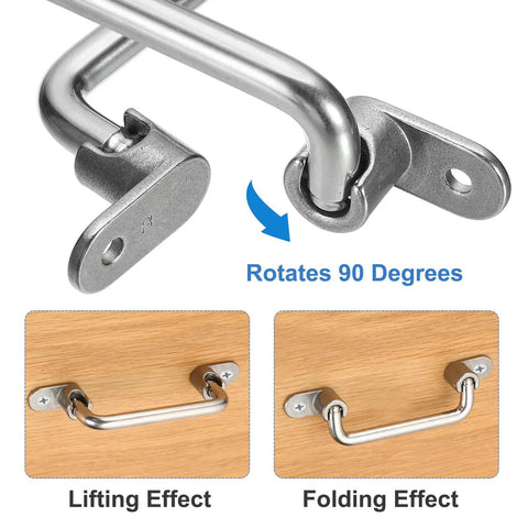 Two Pack 304 Stainless Steel Folding Pull Handles, 90 Degree Toolbox Grab Handles, Bright Polished Cabinet Hardware for Equipment, Distribution Boxes, Flight Cases, Hole Spacing 218mm, Rugged and Smooth, 304 stainless steel handle folding 90 degrees