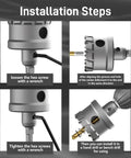 Installation steps for 18 Piece Carbide Hole Saw Kit For Metal From Half Inch To Two And One Eighth Inch Beast-Mode Heavy Duty TCT Hole Cutters Drill Bits Set For Stainless Steel Iron Aluminum Copper And More
