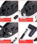 Process steps using Spark Plug Wire Crimping Tool Kit With 36 Boots And Terminals Crimp And Stripping Tool Set For 180 Degree 90 Degree Straight Ignition Wire Coil Terminals Pro Grade DIY Auto Shop Essential.