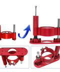 Premium Manual Router Lift System With Precision Crank Adjustment For Table Saw Insert Base Plate Black showcased in red with detailed angles.