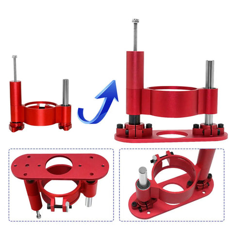 Premium Manual Router Lift System With Precision Crank Adjustment For Table Saw Insert Base Plate Black showcased in red with detailed angles.