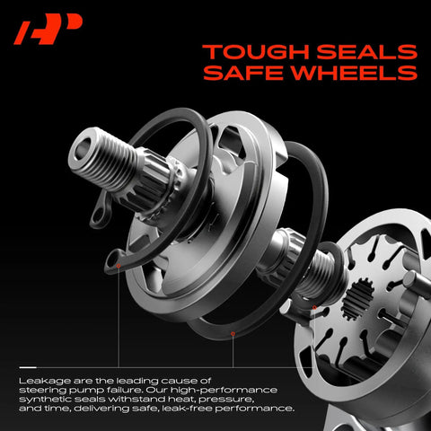Close-up of seals in Power Steering Pump With Reservoir For Cadillac Escalade 2003 Through 2006 And Escalade ESV Ext Plus Chevrolet