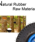 Natural rubber harvesting process with tapped trees and a close-up of heavy duty rubber caster wheels for reliable performance.