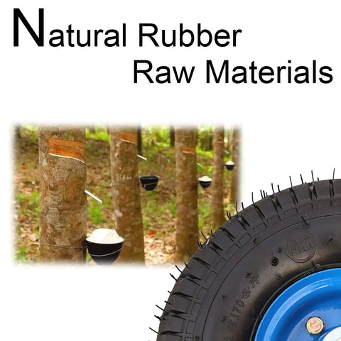 Natural rubber harvesting process with tapped trees and a close-up of heavy duty rubber caster wheels for reliable performance.