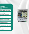 Rock Solid AC DC Power Supply 35W 12V 3A Universal Input Efficient Switching Adapter with product parameters displayed.