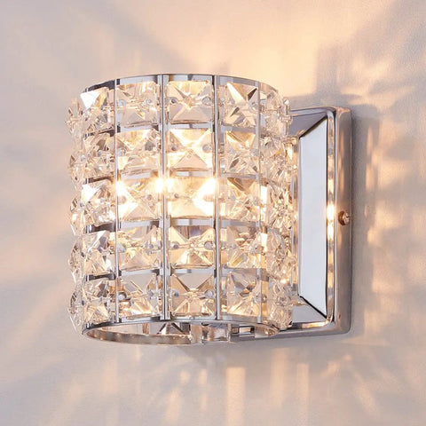Crystal Wall Sconce Set of Two Modern Chrome Finish Wall Lamps with Crystal Accents for a Slick Vibe 1 Light, side view