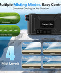 Beat The Heat Anywhere Portable Misting System With 12000mAh Pump showing multiple misting modes and mist levels display
