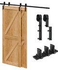 10 Feet Bypass Sliding Barn Door Hardware Kit for Double Wooden Doors, Single Track with Bypass Floor Guide, Heavy Duty Carbon Steel, Black Powder Coat Finish, Fits 1 3/16 to 1 9/16 Inch Thick Doors, Supports Up to 330 Lbs