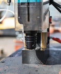 Makita HB350 1-3/8 inch magnetic drill, front view showing chuck and base