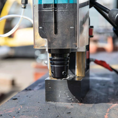 Makita HB350 1-3/8 inch magnetic drill, front view showing chuck and base