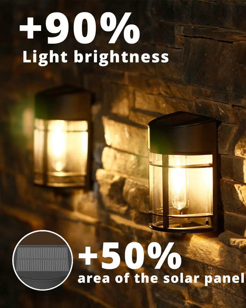 12 Pack Solar Fence Lights Outdoor Waterproof Lighting For Fence Garden Yard Deck And Stairs Auto On Solar Powered Weatherproof No Hassle Install Bright Warm Glow To Elevate Pathways And Patio Ambience, illuminated on a wall