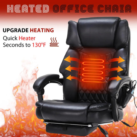 Heavy Duty Massage Office Chair With Foot Rest And Heat 6 Point Vibration With Five Modes in black showing heat indicators.