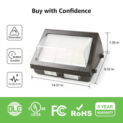 Led Wall Pack Light With Dusk To Dawn Photocell 120W 17400 Lumens 600W Metal Halide Equivalent 5000K Daylight IP65 Waterproof