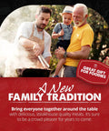 Family grilling in backyard on sunny day, promoting gift for foodies