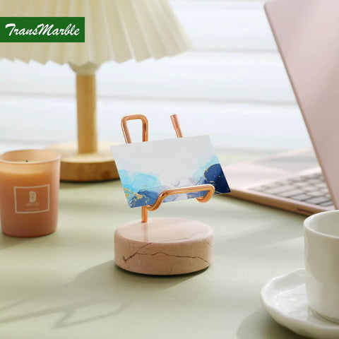 Marble Phone Stand With Metal Holder Charges While You Use It, Swipe Up To Unlock, Natural Marble Base, Rose Pink and Rose Gold