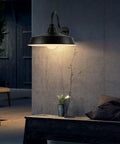 Dusk To Dawn Outdoor Barn Light 16 Inch Dome Exterior Wall Mount Fixture Black 1 Pack Industrial Farmhouse Sconce at night