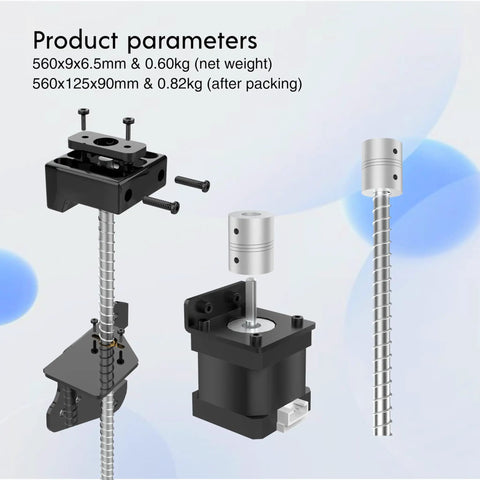 Dual Z Axis Upgrade Kit with Lead Screw for LK5 Pro 3D Printer showing components and dimensions