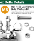 Massive 182Piece M6 Nuts And Bolts Kit With A2-70 Stainless Steel Hex Head Cap Screws M6x8 To M6x35 Includes Flat Washers