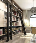 Heavy Duty Sliding Barn Door Hardware Kit 3.3ft-20ft Round Tube Track with ladder system in modern library, not included