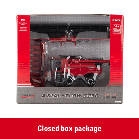 Boxed 7250 Tracked Diecast Model With Dope 12 Row Corn Head And Grain Head, One Sixty Fourth Scale Prestige Collection package