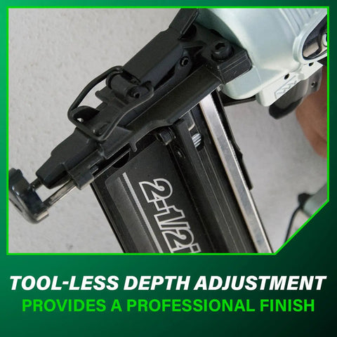Close-up of Finish Nailer With Air Duster For Molding And Cabinetry NT65M2S showing tool-less depth adjustment feature.