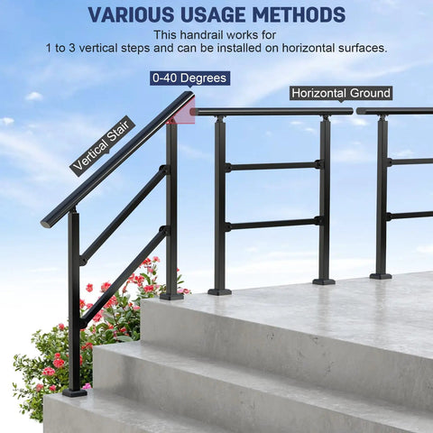 Rock Solid Wrought Iron Handrails For Outdoor Steps Heavy Duty Stair Grip Rails With Rust Resistant Powder Coat installed on steps