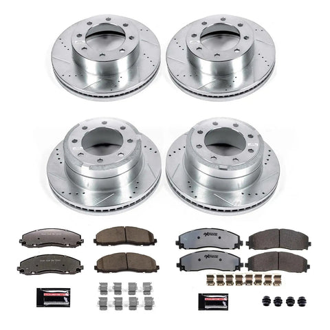 Front and Rear Brake Kit for Ford F250 Super Duty and F350 Super Duty 2012 to 2022 with carbon ceramic pads and drilled slotted rotors