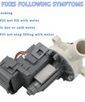 Washer drain pump for Whirlpool/Kenmore; gray plastic body, white outlet, red wires