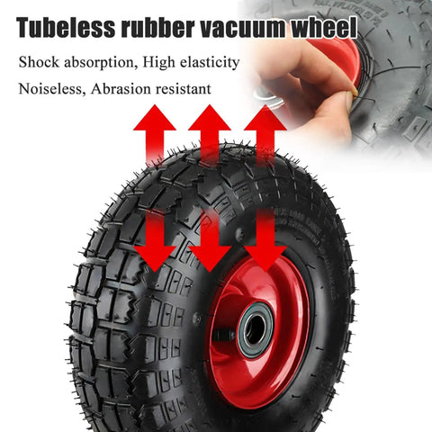 Heavy Duty Air Floating Caster Wheels For Industrial Carts Roll Dead Quiet Shut Out Vibration Rubber Coated Galvanized Steel Base One Touch Lock Brake Smooth Moving Rig, tubeless rubber vacuum wheel with red hub and tire tread.