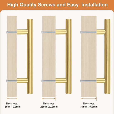 Top Shelf Gold Cabinet Pulls And Handles 4 Inch Hole Center Round Stainless Steel Drawer Knobs For Kitchen Furniture Upgrades Knockout Finish Easy Breezy Setup 30 Pack with installation example on wood.