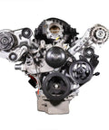 Built Damn Tough Driver Side Alternator And Power Steering Pump Kit For LT Gen 5 Chevy Silverado engine front view with pulleys.