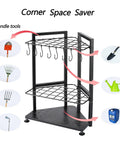 Heavy Duty Garden Tool Organizer Rack For Garage Corner Storage Free Standing No Mount With 31 Tool Grids And 8 Removable Hooks