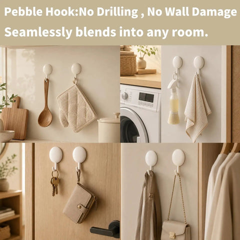 Top Shelf White Self Adhesive Wall Hooks Featuring Chic Paw And Oval Designs For Quick Snap Installation Stress Free Nano Adhesive Stripes Hang Heavy Tools Secured Without Scuffing Painted Surfaces Daily Must Have, displayed with kitchen items and key holder.