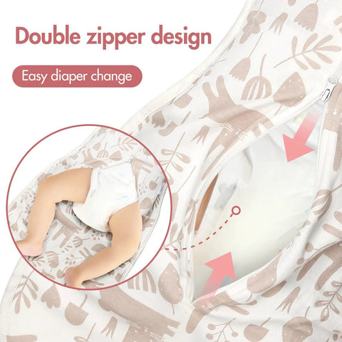 Arms Up Newborn Swaddle Sleep Bag 0-3 Months with 2-way zipper design for easy diaper changes, featuring pink bunny pattern.