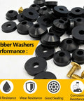 114 Piece Faucet Washer Kit With 12 Sizes Of Flat And Beveled Rubber Washers And Brass Bibb Screws For Outdoor Spigot Hose Bib Garden Valve Repair And Replacement, showing rubber washers and brass screws.