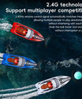 High Speed RC Boat For Pool And Lake With 2.4Ghz Remote 120 Minutes Playtime LED Lights shown racing in ocean setting
