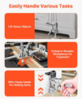 Dual Action Labor Saving Arm Jacks 2 Pack Adjustable Height Hand Lifter For Doors Windows And Massive Furniture With Built In Magnet Level And Quick Release No Sweat Operation Tough As Nails Silver Finish showing heavy lifting and clamping functionality.