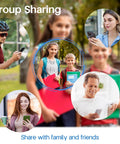 Collage of people using phones for group sharing