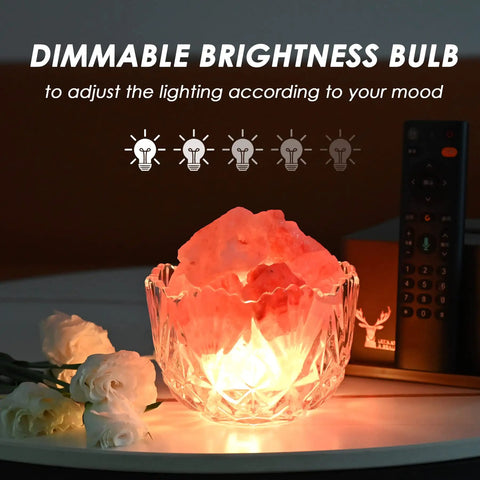 USB Himalayan Salt Lamp Bowl With Natural Crystal Chunks, 16 Colors And 4 Light Modes, USB Powered LED Remote in glass bowl