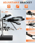 Desktop LED Magnifying Glass Soldering Station With Handy Helping Hands, adjustable bracket, 2.5X 7.5X 10X magnifier details