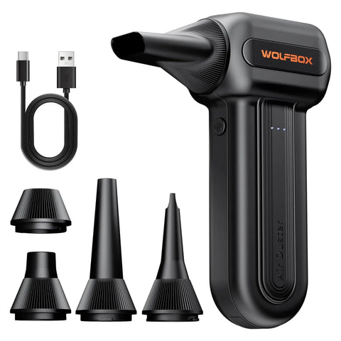 High Power Cordless Air Duster With 110000 RPM Brushless Motor Three Speed Settings Fast Charging USB C Rechargeable Five Nozzles Lightweight Handheld Cleaner For PC Keyboard Car Home