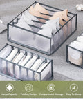 Jeans Organizer For Closet Extra Large 7 Grid Wardrobe Storage Box With Handle Built In PP Board Sturdy Foldable Clothes Organizer For Jeans Pants And Sweaters 3 Pack showcasing organized compartments.
